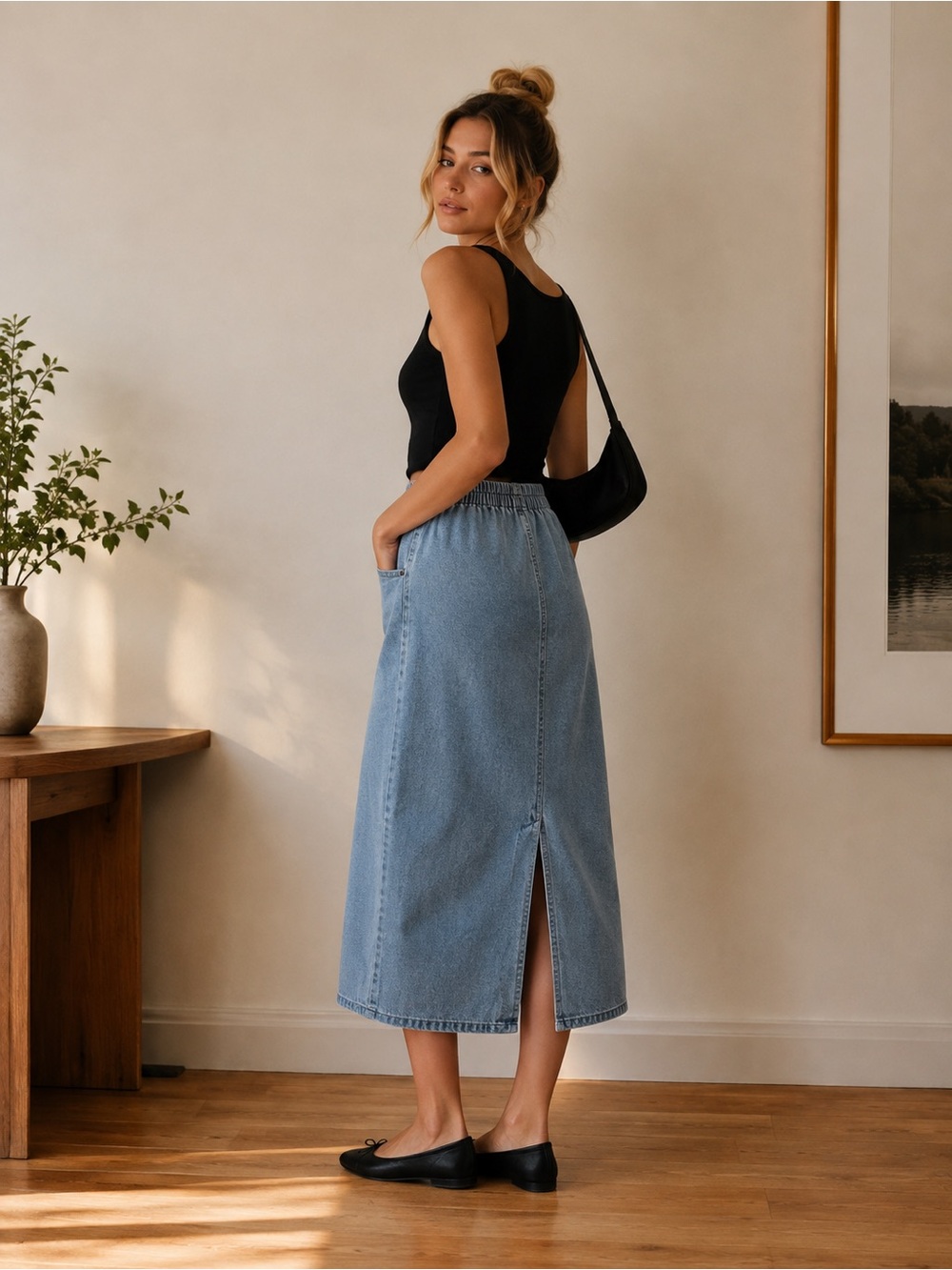Cathy Daniels Light Blue Denim Midi Skirt